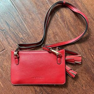 Melie Bianco Red Crossbody Bag with Tassels and Adjustable Strap